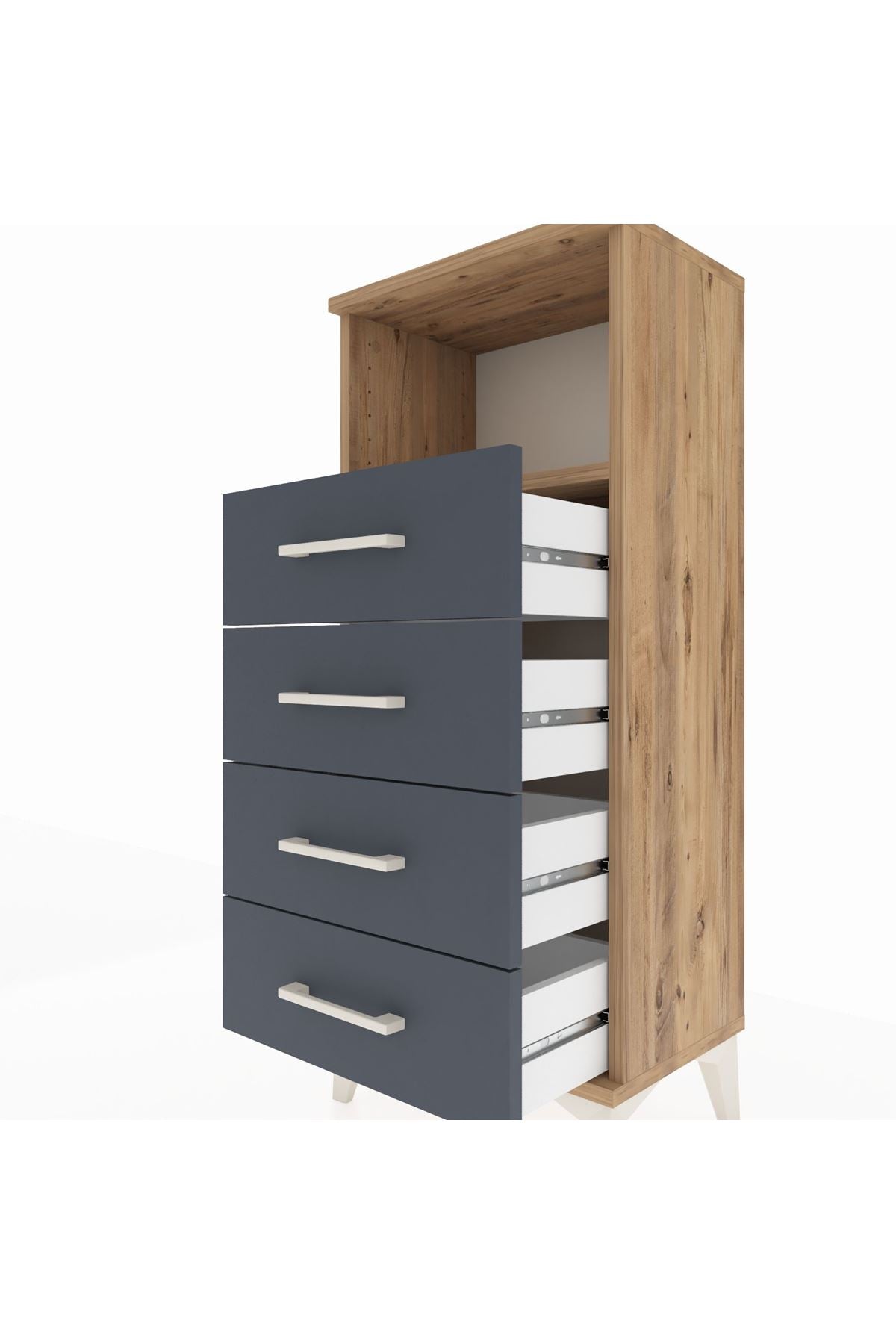Arges Komodin Tek Raflı 4 Çekmeceli 44x30x106 Çam-Antrasit