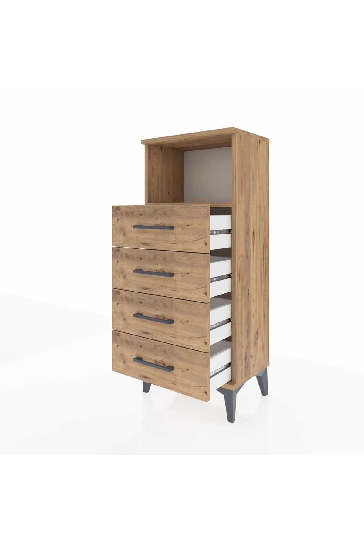 Arges Komodin Tek Raflı 4 Çekmeceli 44x30x106 Çam-Çam