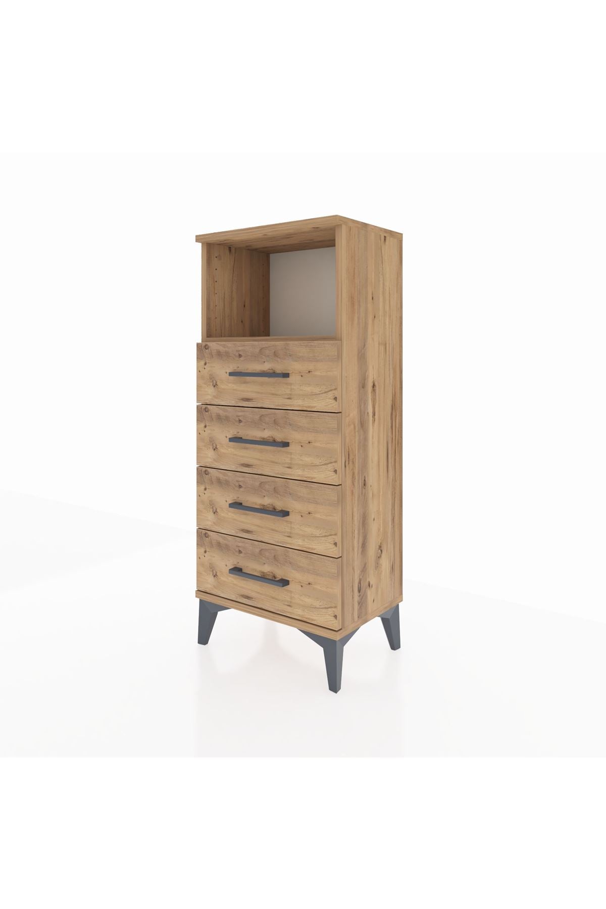 Arges Komodin Tek Raflı 4 Çekmeceli 44x30x106 Çam-Çam