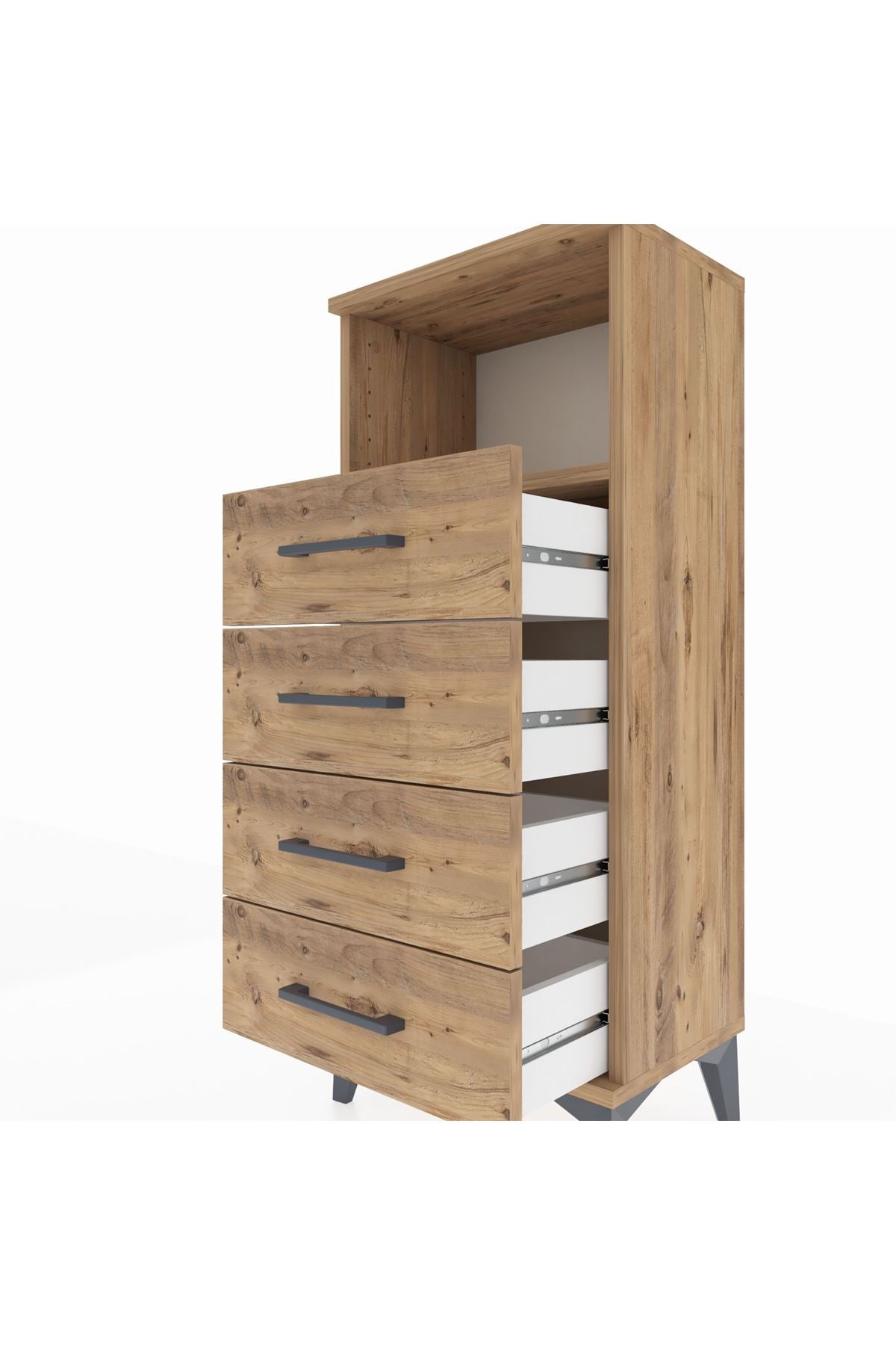 Arges Komodin Tek Raflı 4 Çekmeceli 44x30x106 Çam-Çam