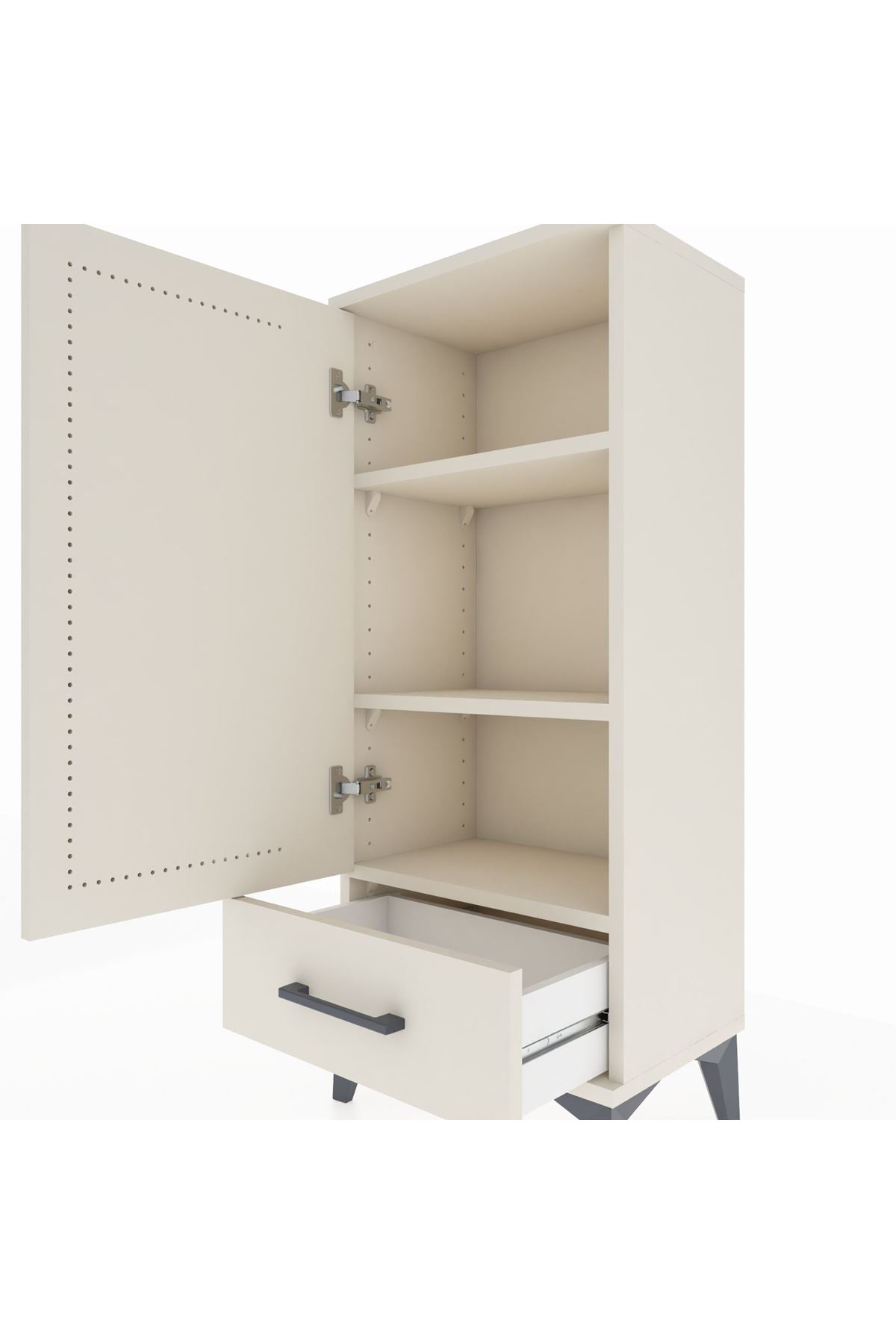 Arges Komodin 3 Raflı Tek Çekmeceli Tek Kapaklı 44x30x106 Aytaşı-Aytaşı