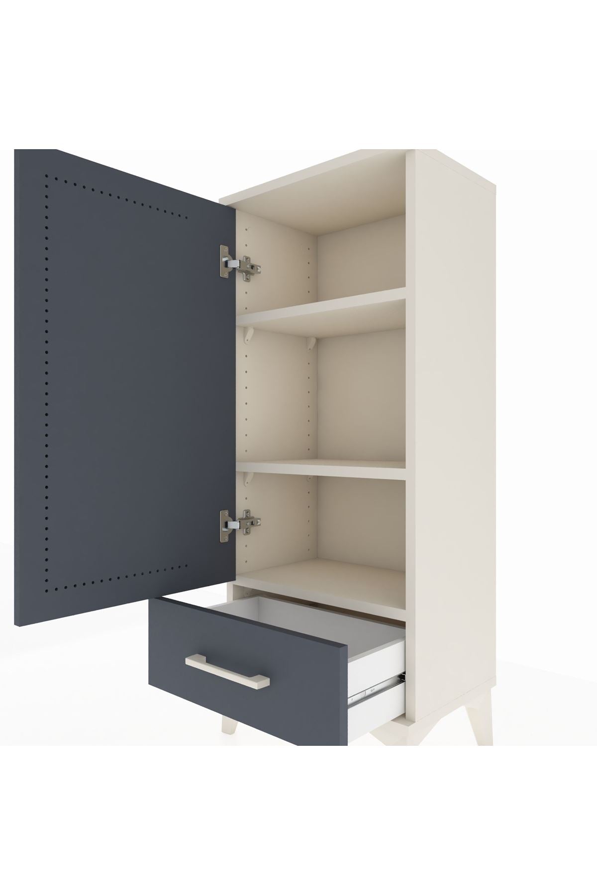 Arges Komodin 3 Raflı Tek Çekmeceli Tek Kapaklı 44x30x106 Aytaşı-Antrasit