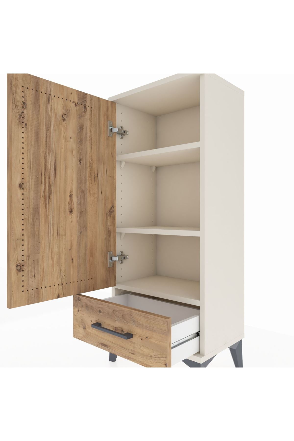 Arges Komodin 3 Raflı Tek Çekmeceli Tek Kapaklı 44x30x106 Aytaşı-Çam