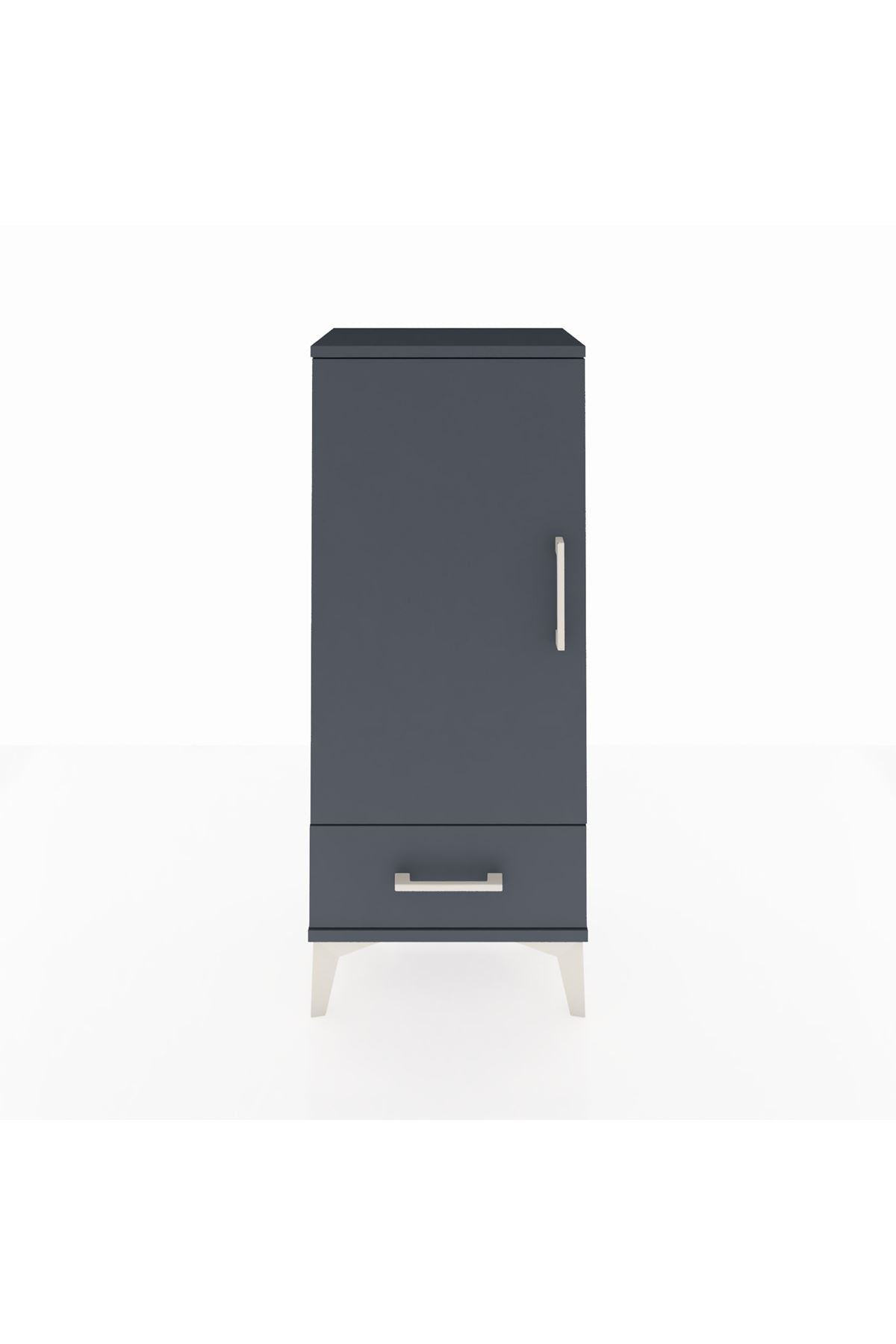 Arges Komodin 3 Raflı Tek Çekmeceli Tek Kapaklı 44x30x106 Antrasit-Antrasit