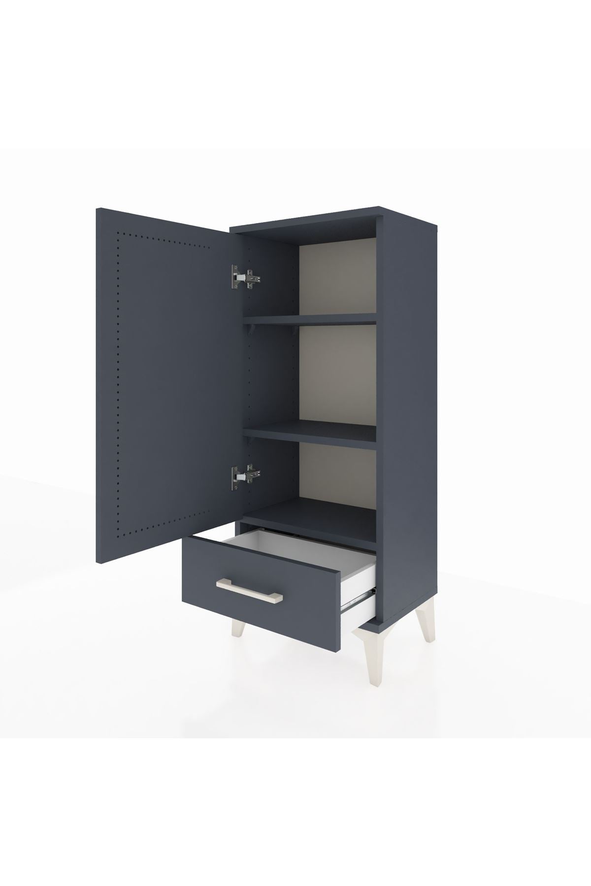 Arges Komodin 3 Raflı Tek Çekmeceli Tek Kapaklı 44x30x106 Antrasit-Antrasit