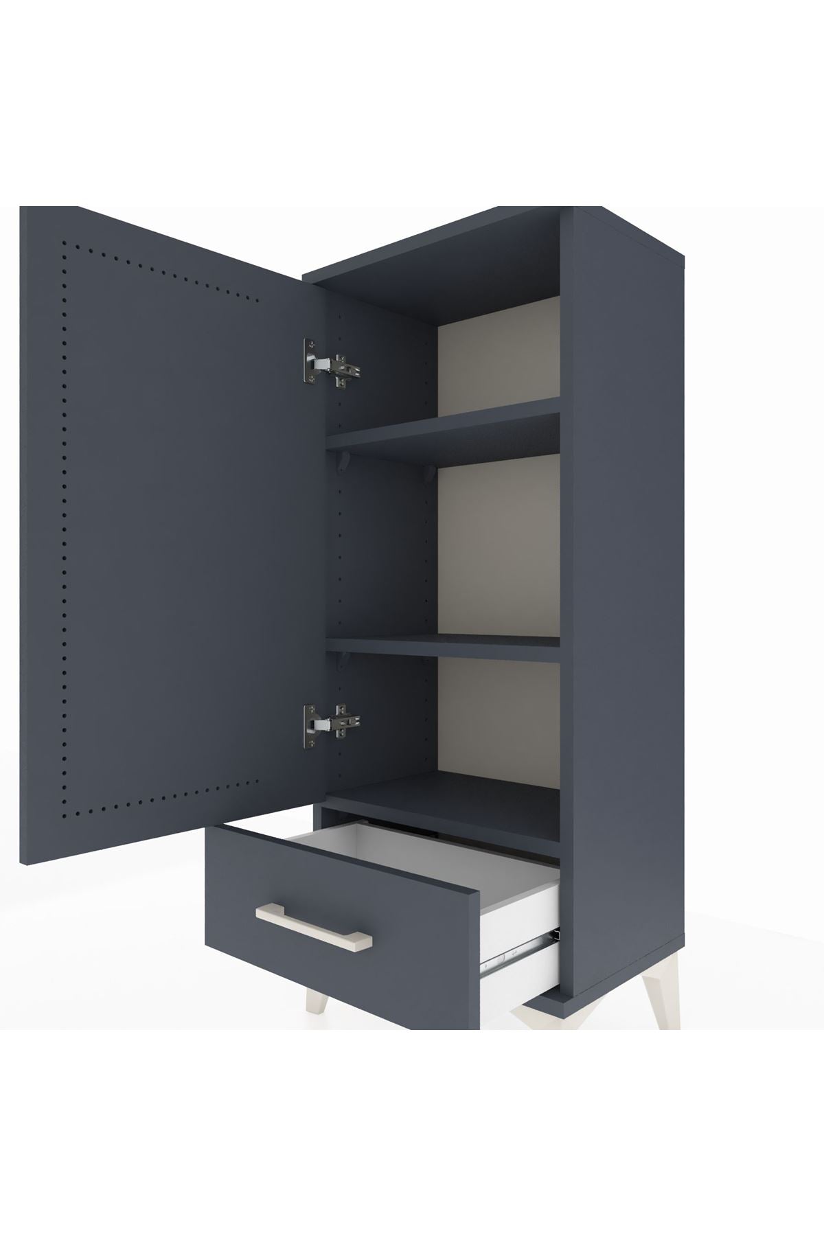 Arges Komodin 3 Raflı Tek Çekmeceli Tek Kapaklı 44x30x106 Antrasit-Antrasit