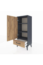 Arges Komodin 3 Raflı Tek Çekmeceli Tek Kapaklı 44x30x106 Antrasit-Çam