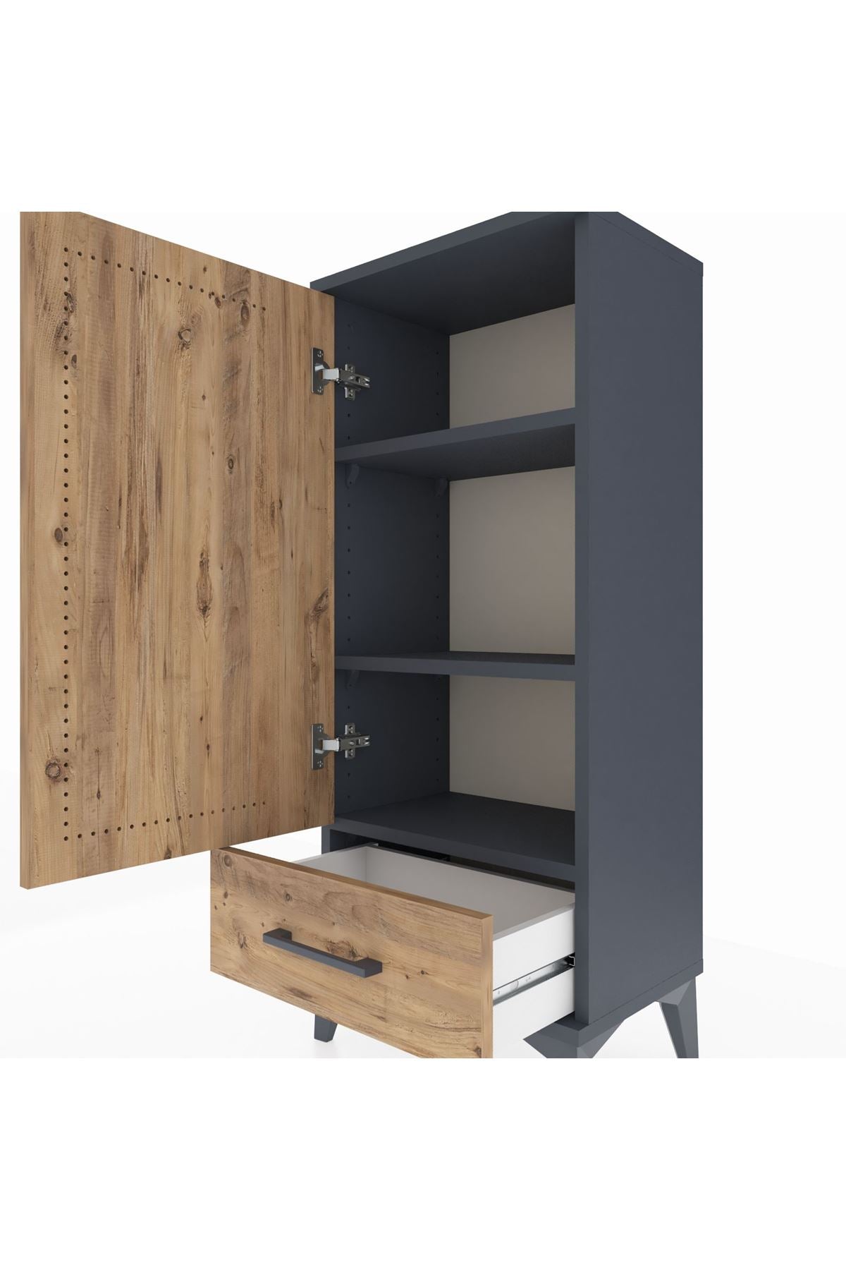 Arges Komodin 3 Raflı Tek Çekmeceli Tek Kapaklı 44x30x106 Antrasit-Çam