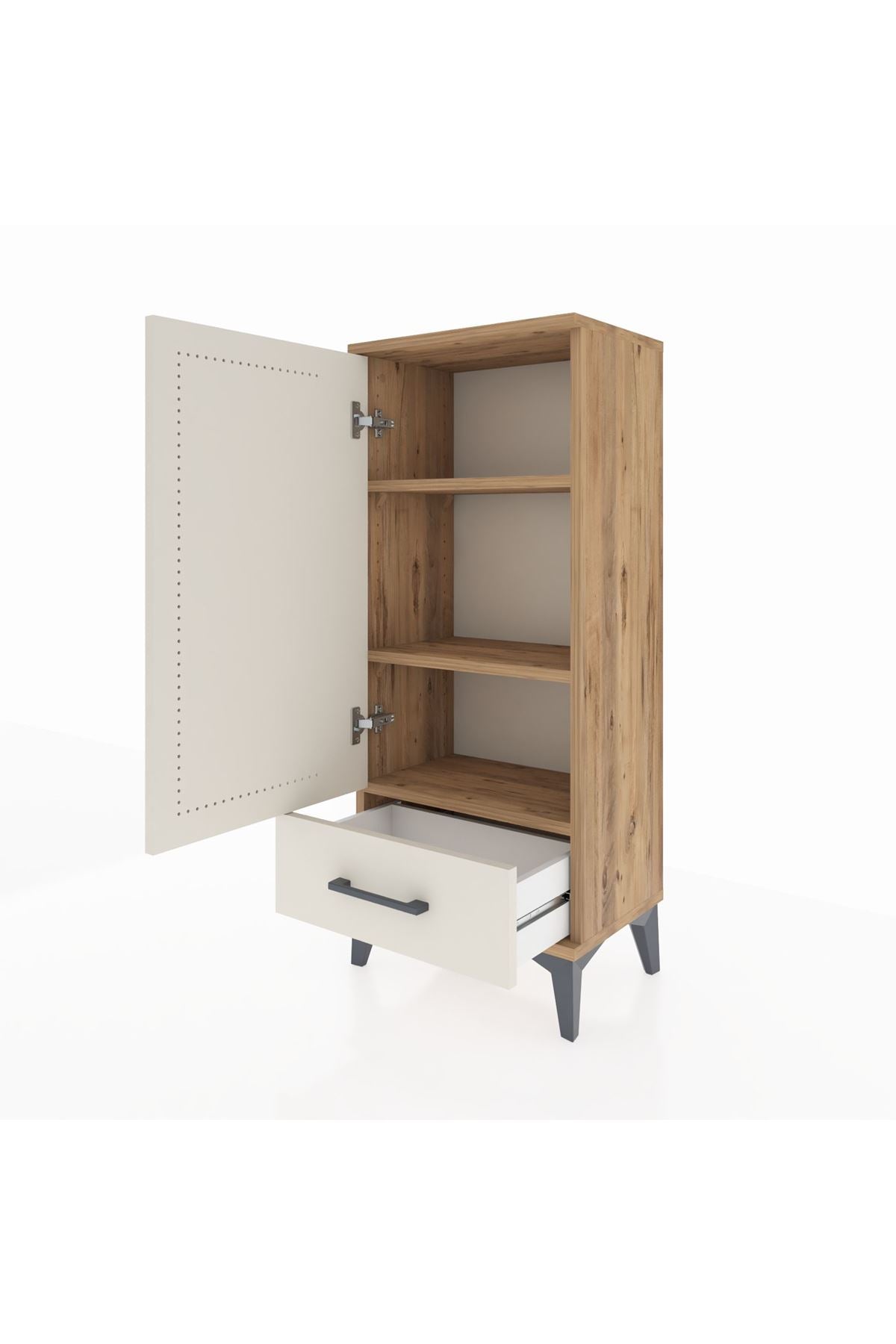 Arges Komodin 3 Raflı Tek Çekmeceli Tek Kapaklı 44x30x106 Çam-Aytaşı