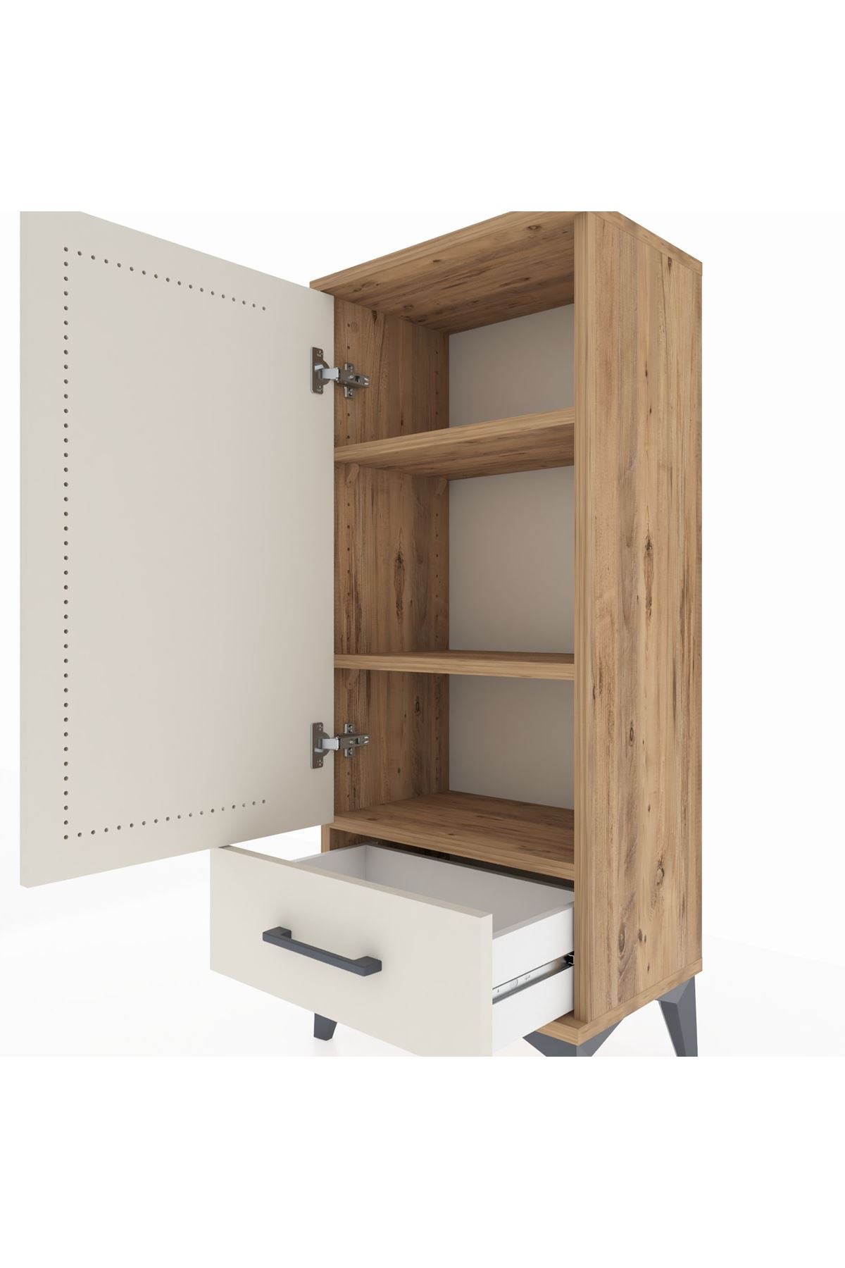 Arges Komodin 3 Raflı Tek Çekmeceli Tek Kapaklı 44x30x106 Çam-Aytaşı