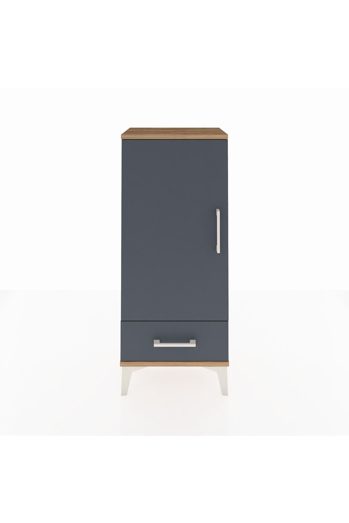 Arges Komodin 3 Raflı Tek Çekmeceli Tek Kapaklı 44x30x106 Çam-Antrasit