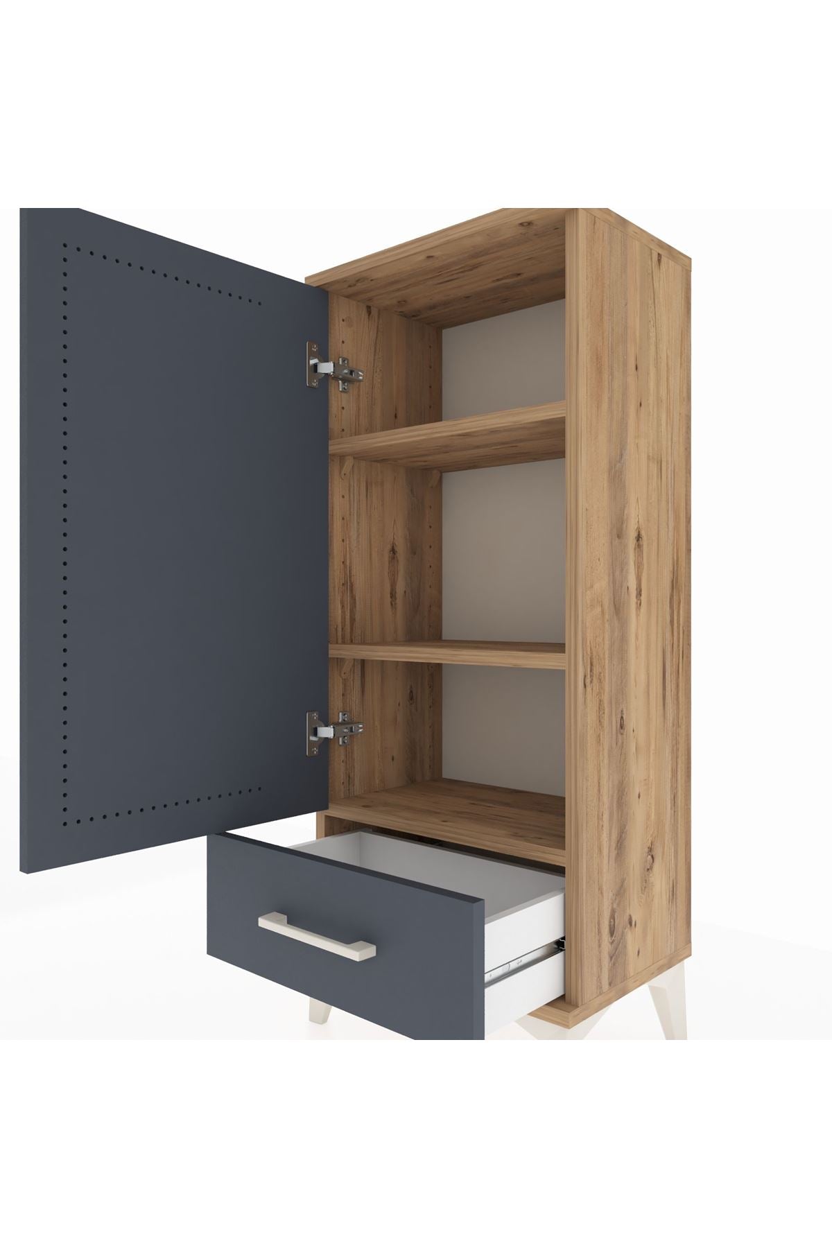 Arges Komodin 3 Raflı Tek Çekmeceli Tek Kapaklı 44x30x106 Çam-Antrasit