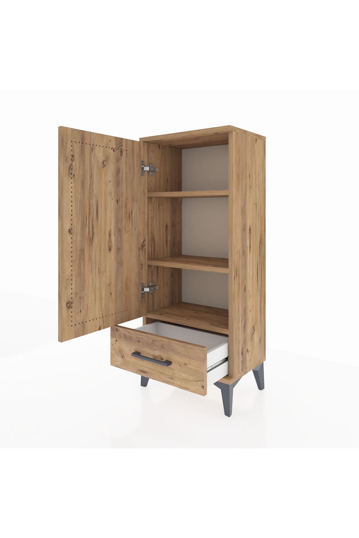 Arges Komodin 3 Raflı Tek Çekmeceli Tek Kapaklı 44x30x106 Çam-Çam