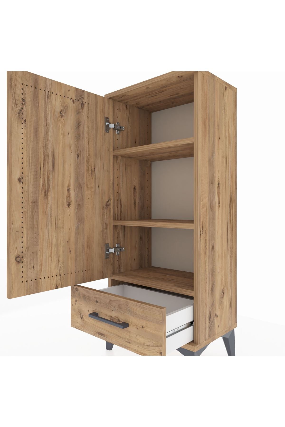 Arges Komodin 3 Raflı Tek Çekmeceli Tek Kapaklı 44x30x106 Çam-Çam