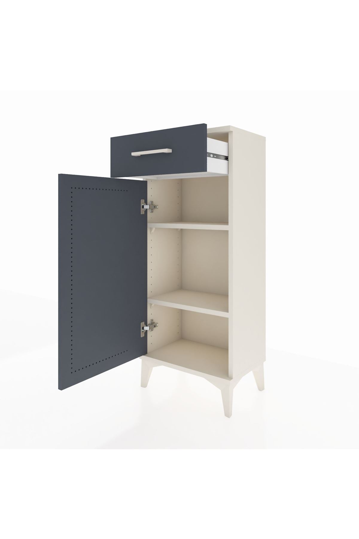 Arges Komodin 2 Raflı Tek Çekmeceli Tek Kapaklı 44x30x106 Aytaşı-Antrasit