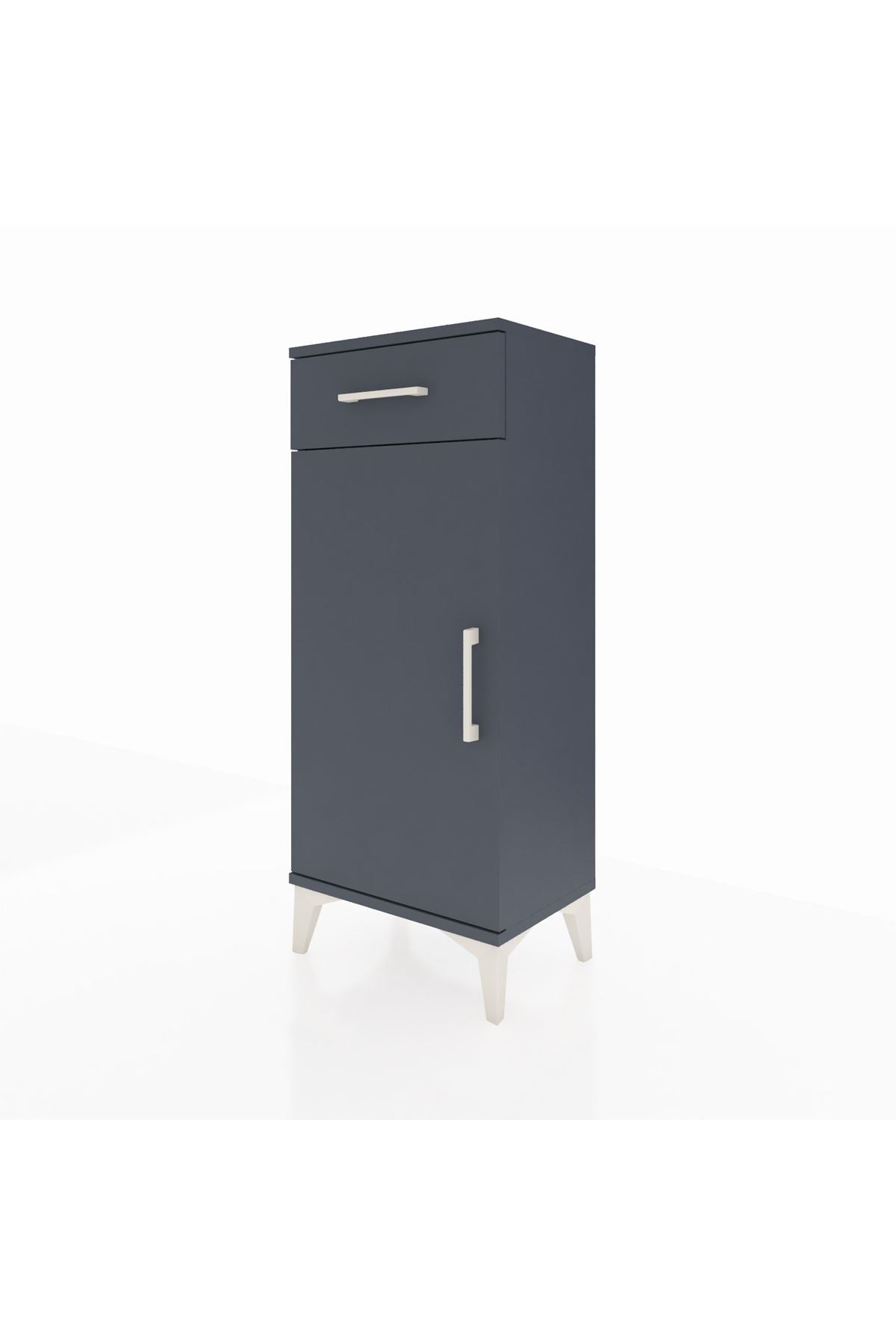 Arges Komodin 2 Raflı Tek Çekmeceli Tek Kapaklı 44x30x106 Antrasit-Antrasit