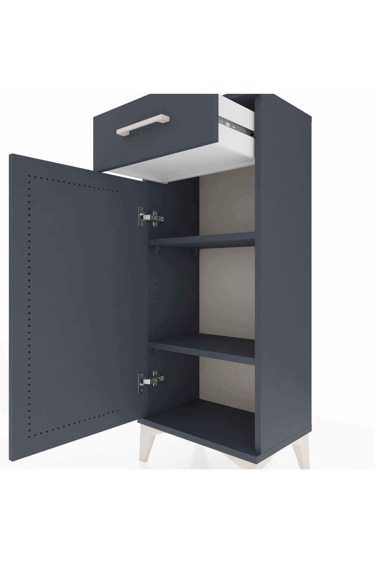 Arges Komodin 2 Raflı Tek Çekmeceli Tek Kapaklı 44x30x106 Antrasit-Antrasit