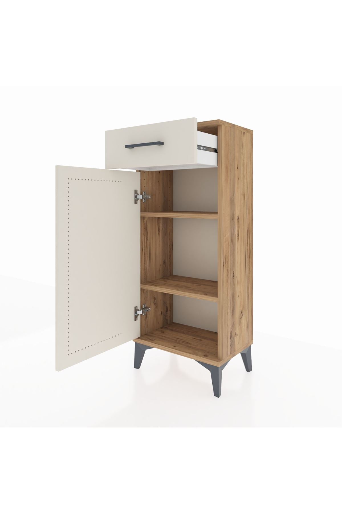 Arges Komodin 2 Raflı Tek Çekmeceli Tek Kapaklı 44x30x106 Çam-Aytaşı