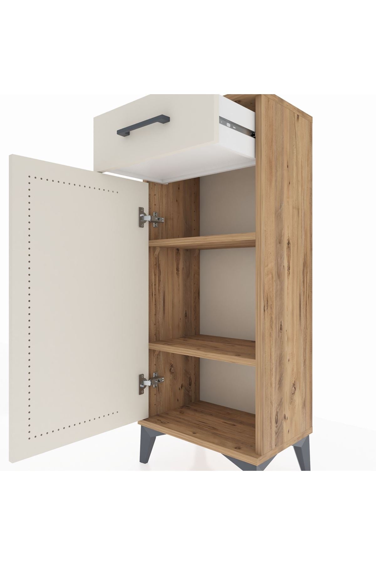 Arges Komodin 2 Raflı Tek Çekmeceli Tek Kapaklı 44x30x106 Çam-Aytaşı