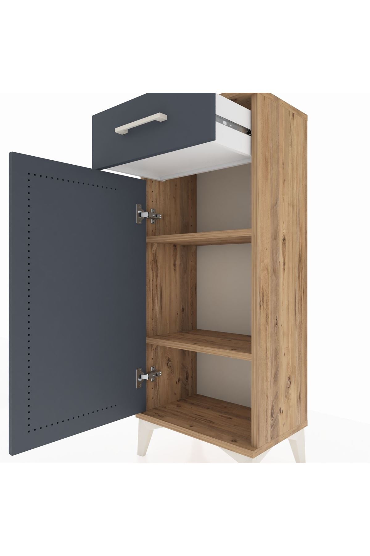 Arges Komodin 2 Raflı Tek Çekmeceli Tek Kapaklı 44x30x106 Çam-Antrasit