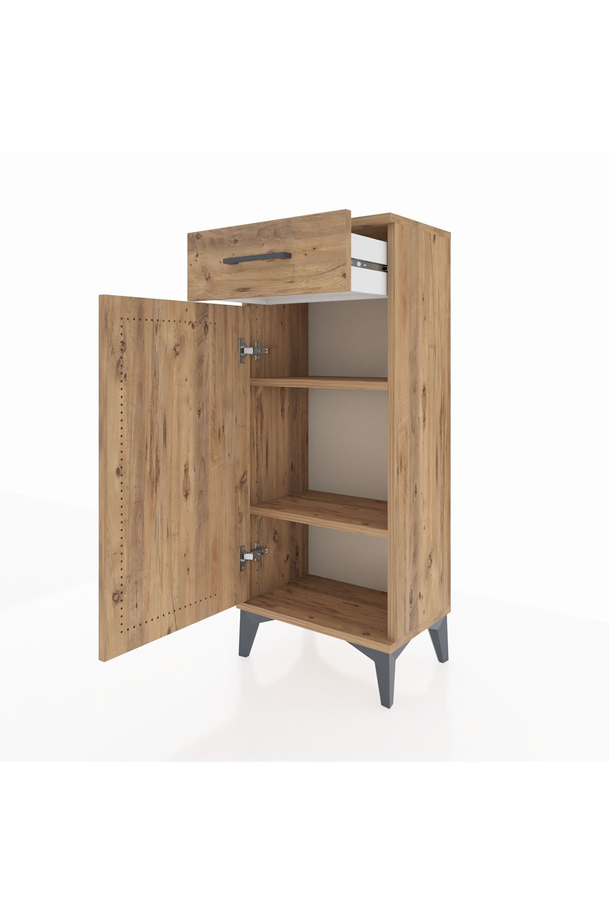 Arges Komodin 2 Raflı Tek Çekmeceli Tek Kapaklı 44x30x106 Çam-Çam