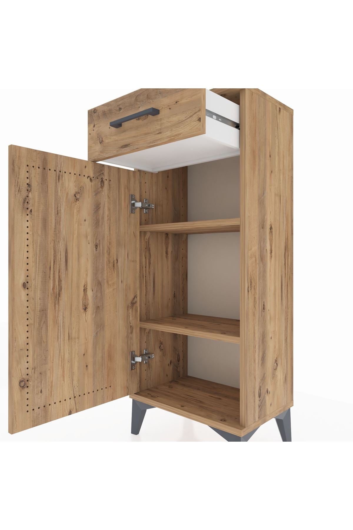 Arges Komodin 2 Raflı Tek Çekmeceli Tek Kapaklı 44x30x106 Çam-Çam