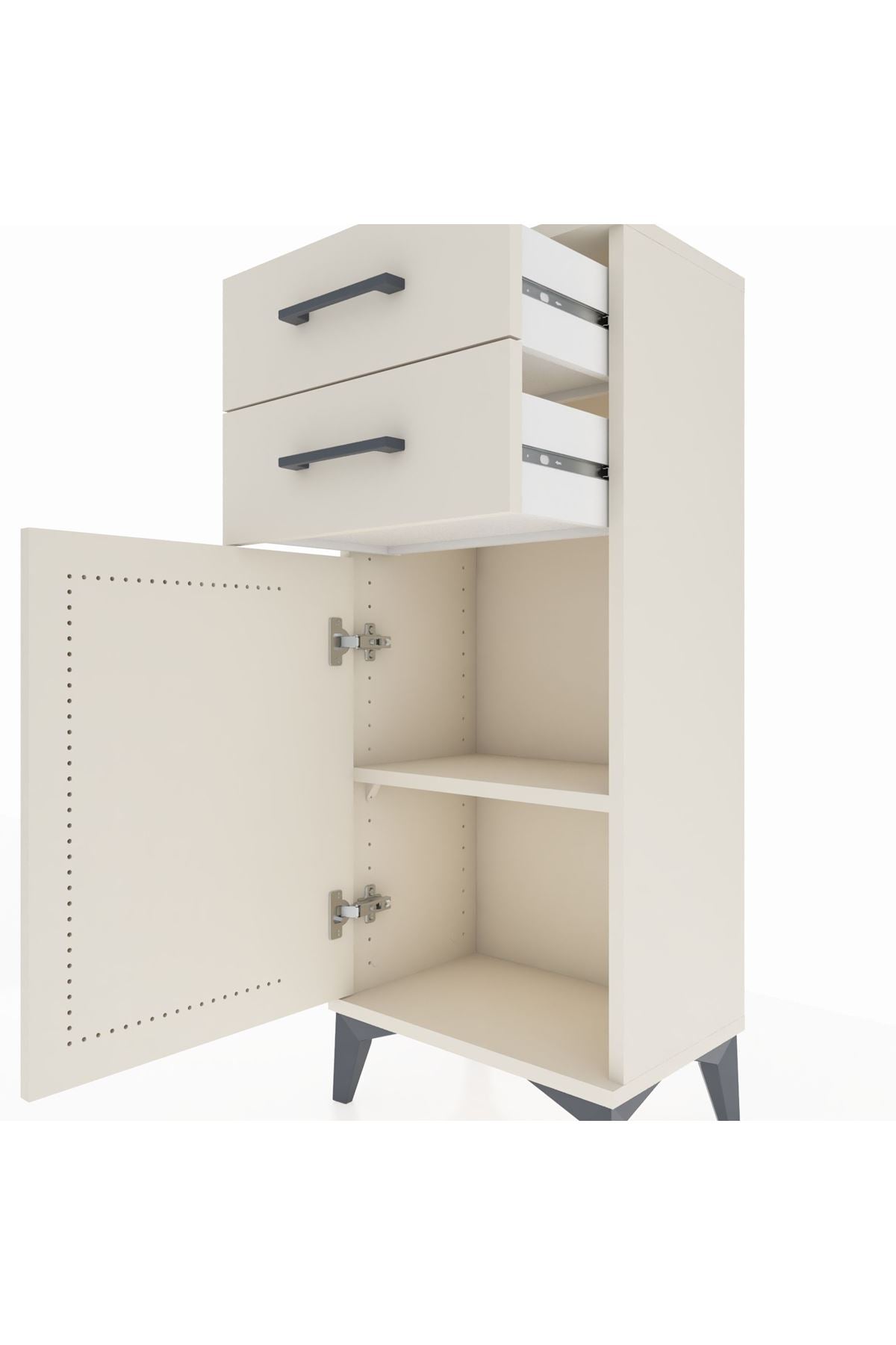 Arges Komodin Tek Raflı 2 Çekmeceli Tek Kapaklı 44x30x106 Aytaşı-Aytaşı