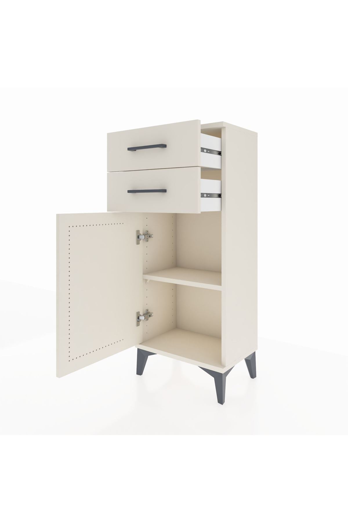 Arges Komodin Tek Raflı 2 Çekmeceli Tek Kapaklı 44x30x106 Aytaşı-Aytaşı