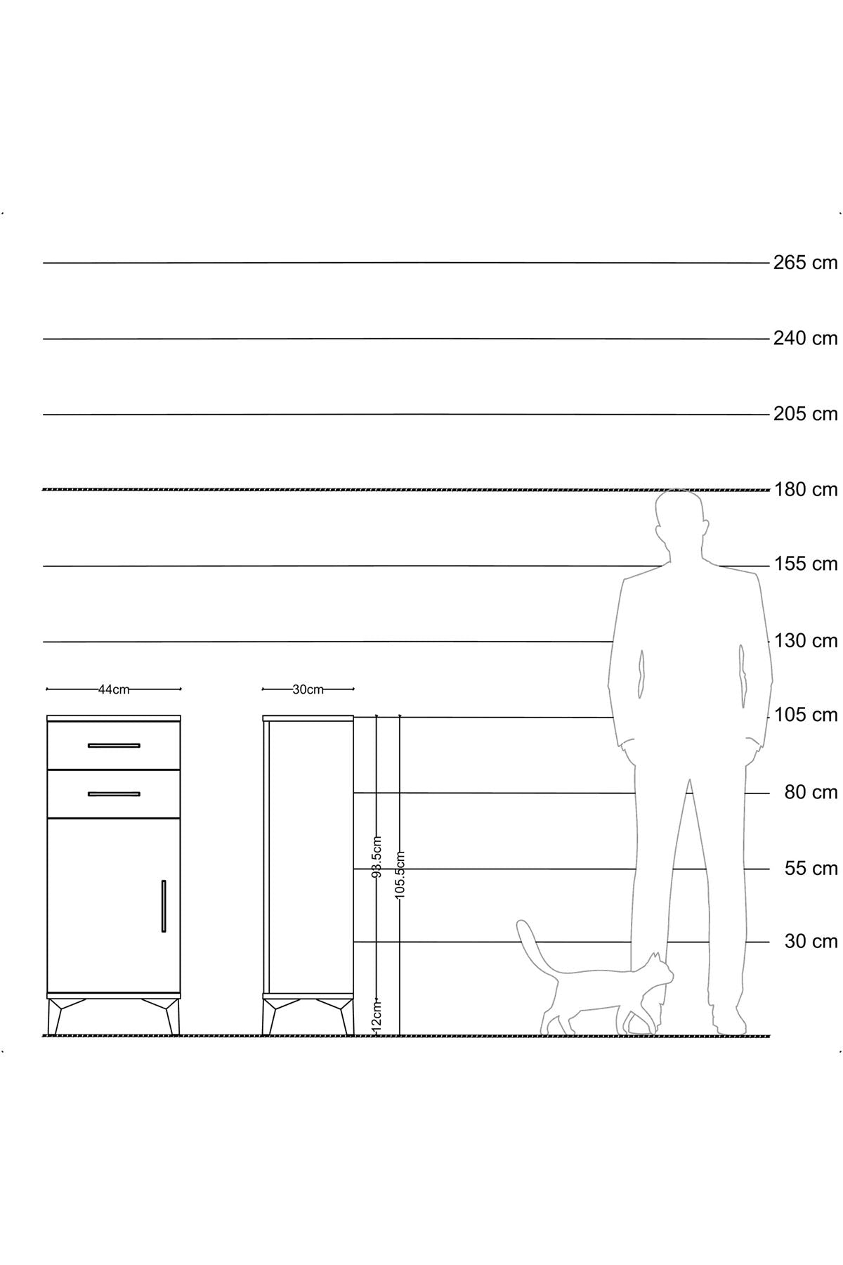 Arges Komodin Tek Raflı 2 Çekmeceli Tek Kapaklı 44x30x106 Aytaşı-Aytaşı