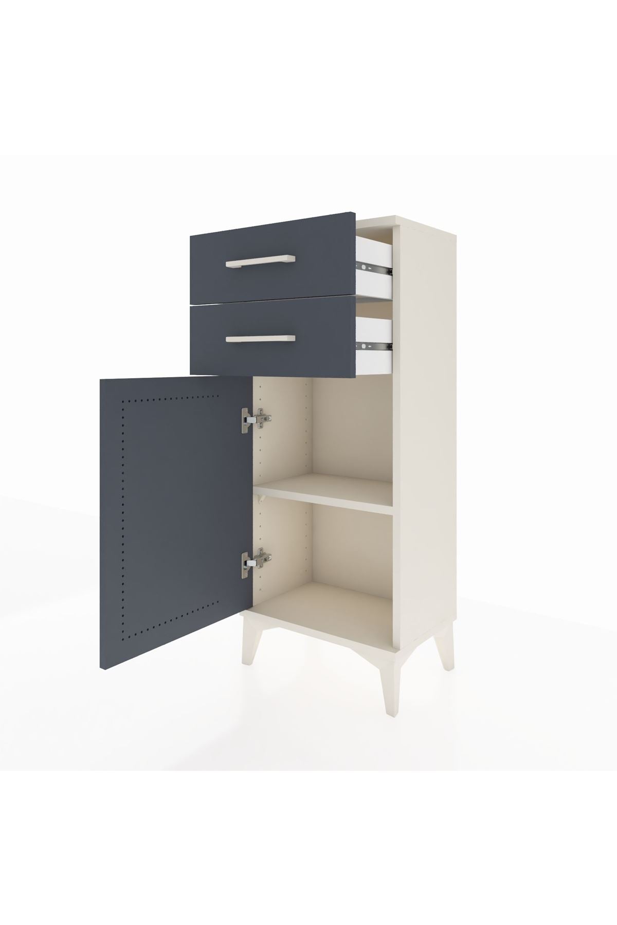 Arges Komodin Tek Raflı 2 Çekmeceli Tek Kapaklı 44x30x106 Aytaşı-Antrasit