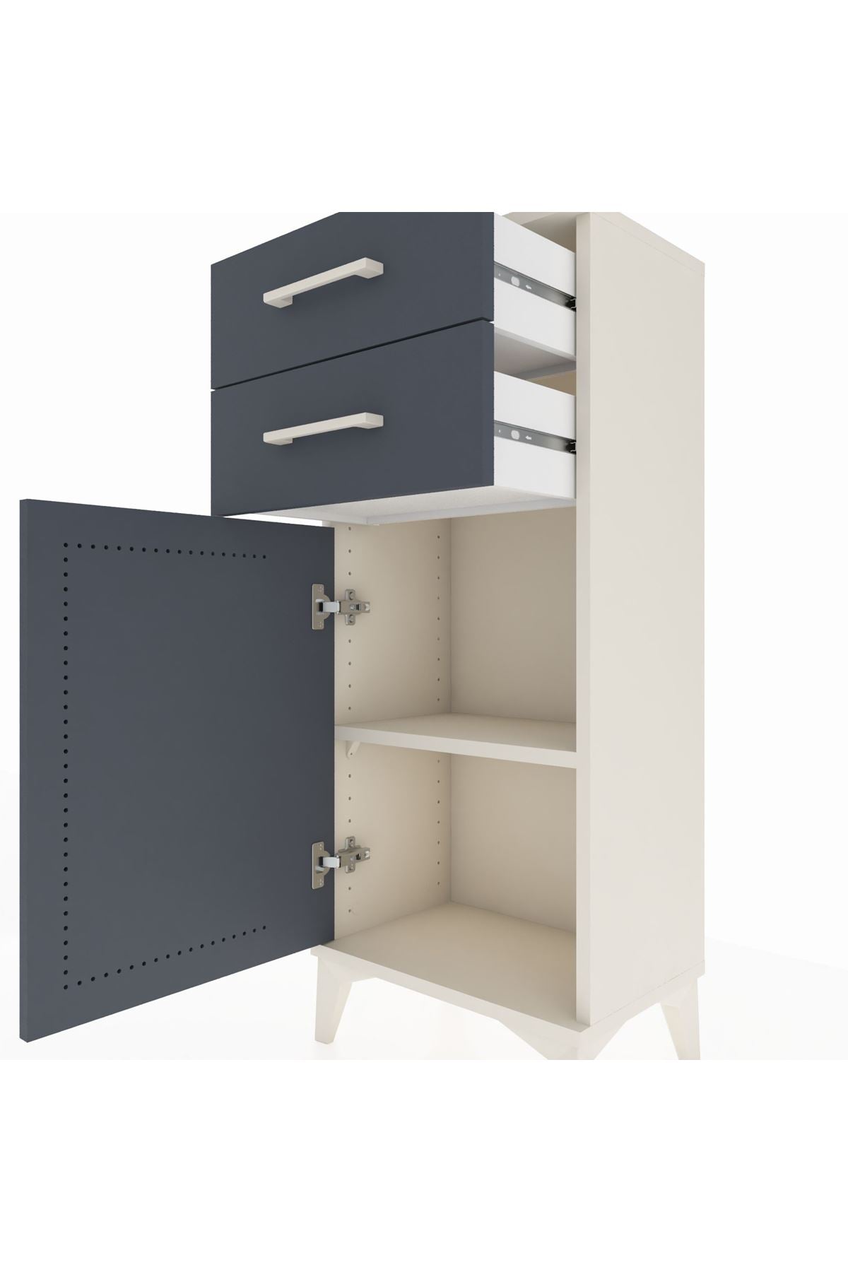 Arges Komodin Tek Raflı 2 Çekmeceli Tek Kapaklı 44x30x106 Aytaşı-Antrasit