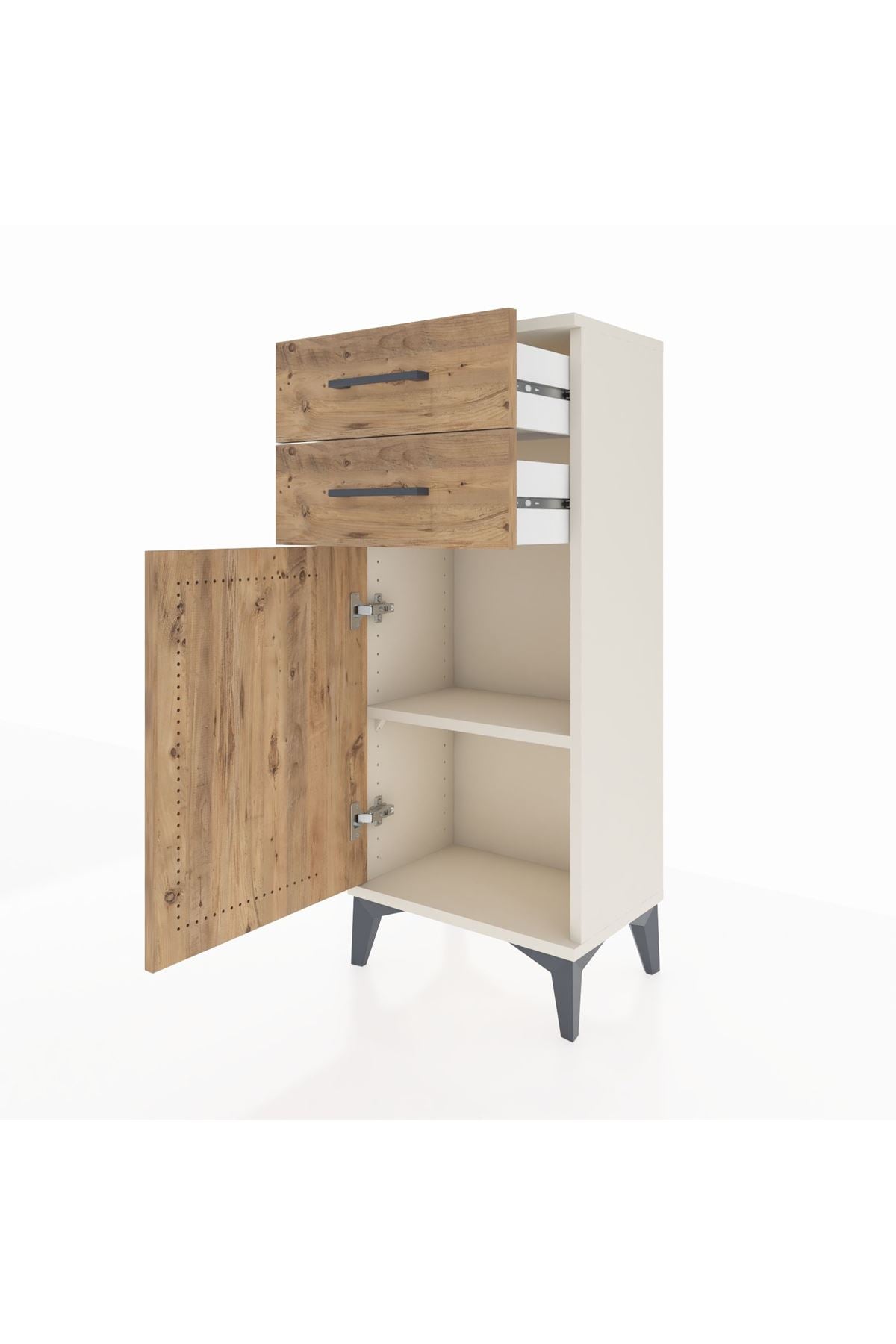 Arges Komodin Tek Raflı 2 Çekmeceli Tek Kapaklı 44x30x106 Aytaşı-Çam