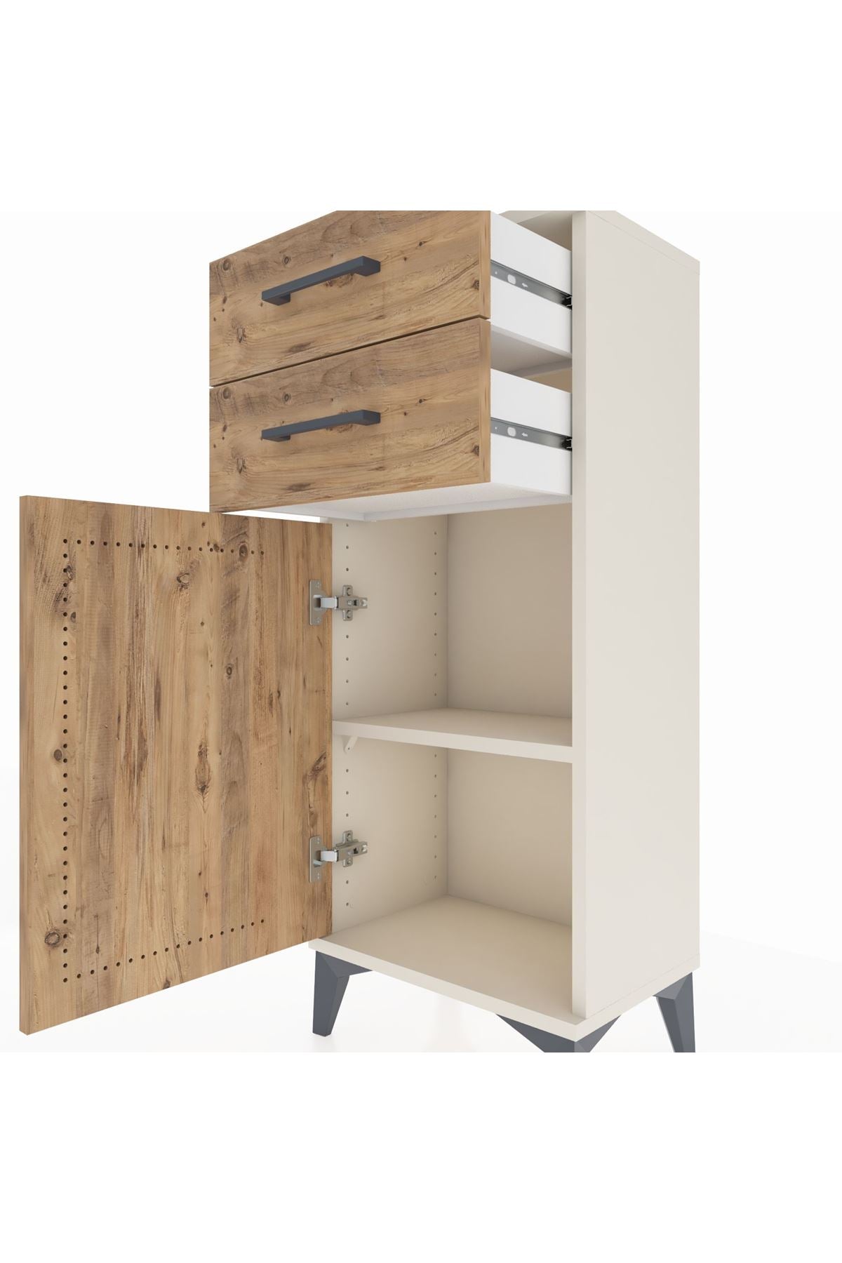 Arges Komodin Tek Raflı 2 Çekmeceli Tek Kapaklı 44x30x106 Aytaşı-Çam