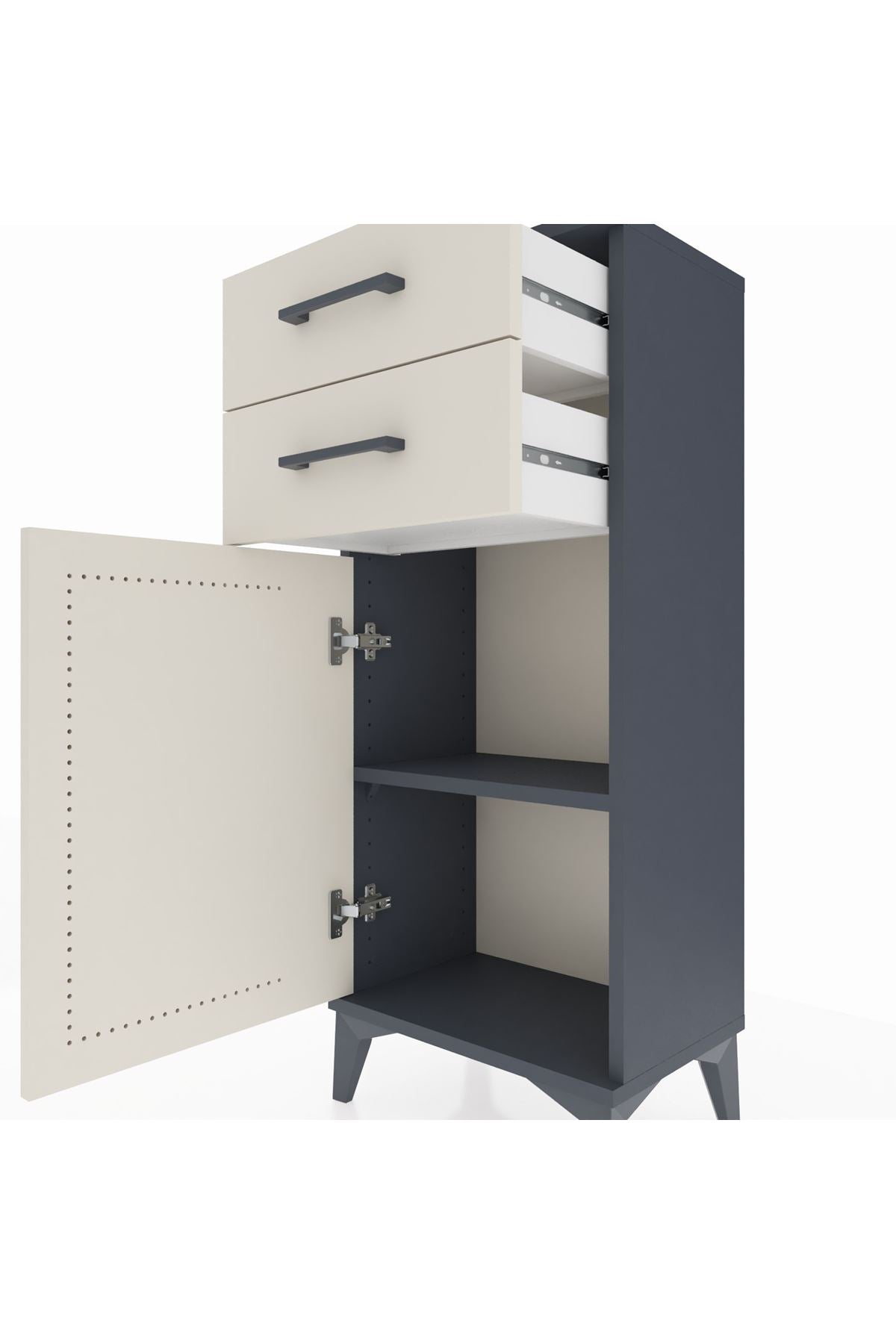 Arges Komodin Tek Raflı 2 Çekmeceli Tek Kapaklı 44x30x106 Antrasit-Aytaşı