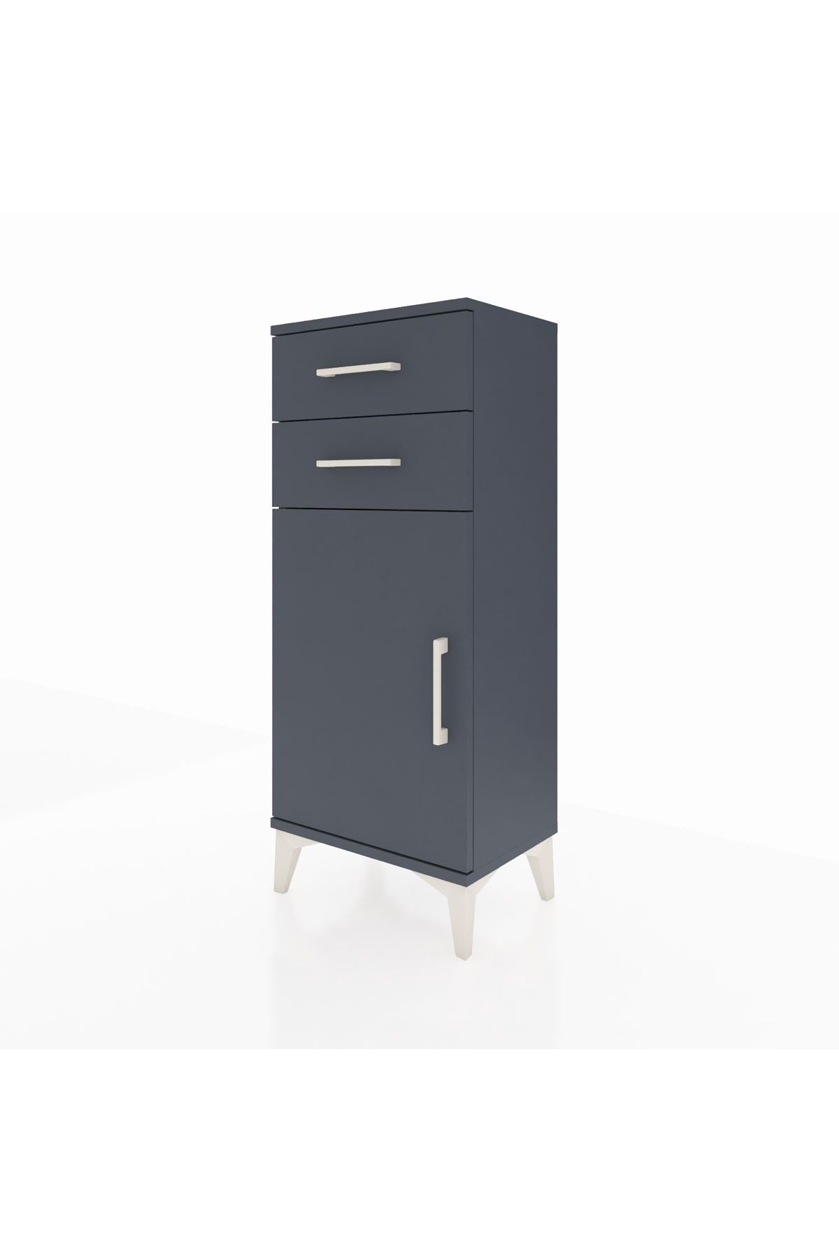 Arges Komodin Tek Raflı 2 Çekmeceli Tek Kapaklı 44x30x106 Antrasit-Antrasit