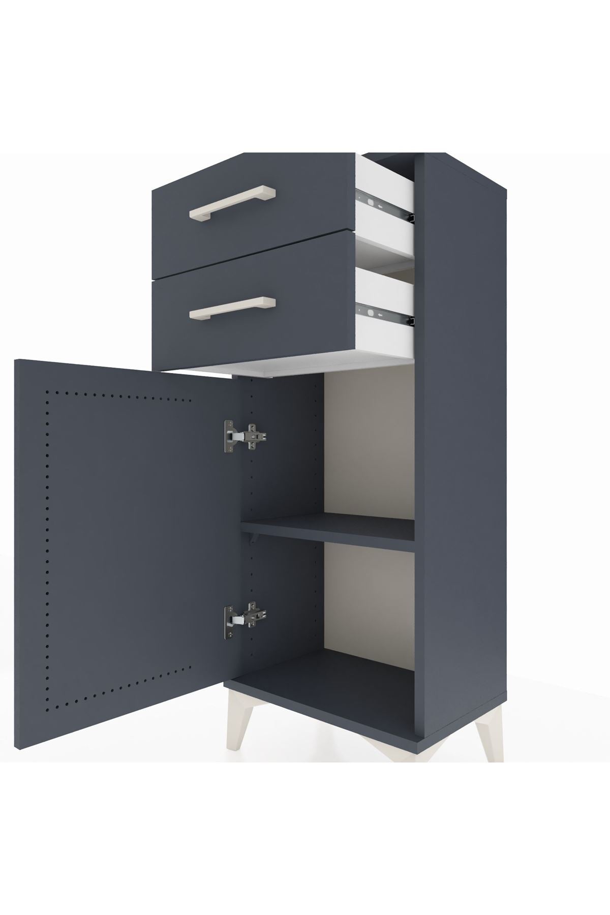 Arges Komodin Tek Raflı 2 Çekmeceli Tek Kapaklı 44x30x106 Antrasit-Antrasit