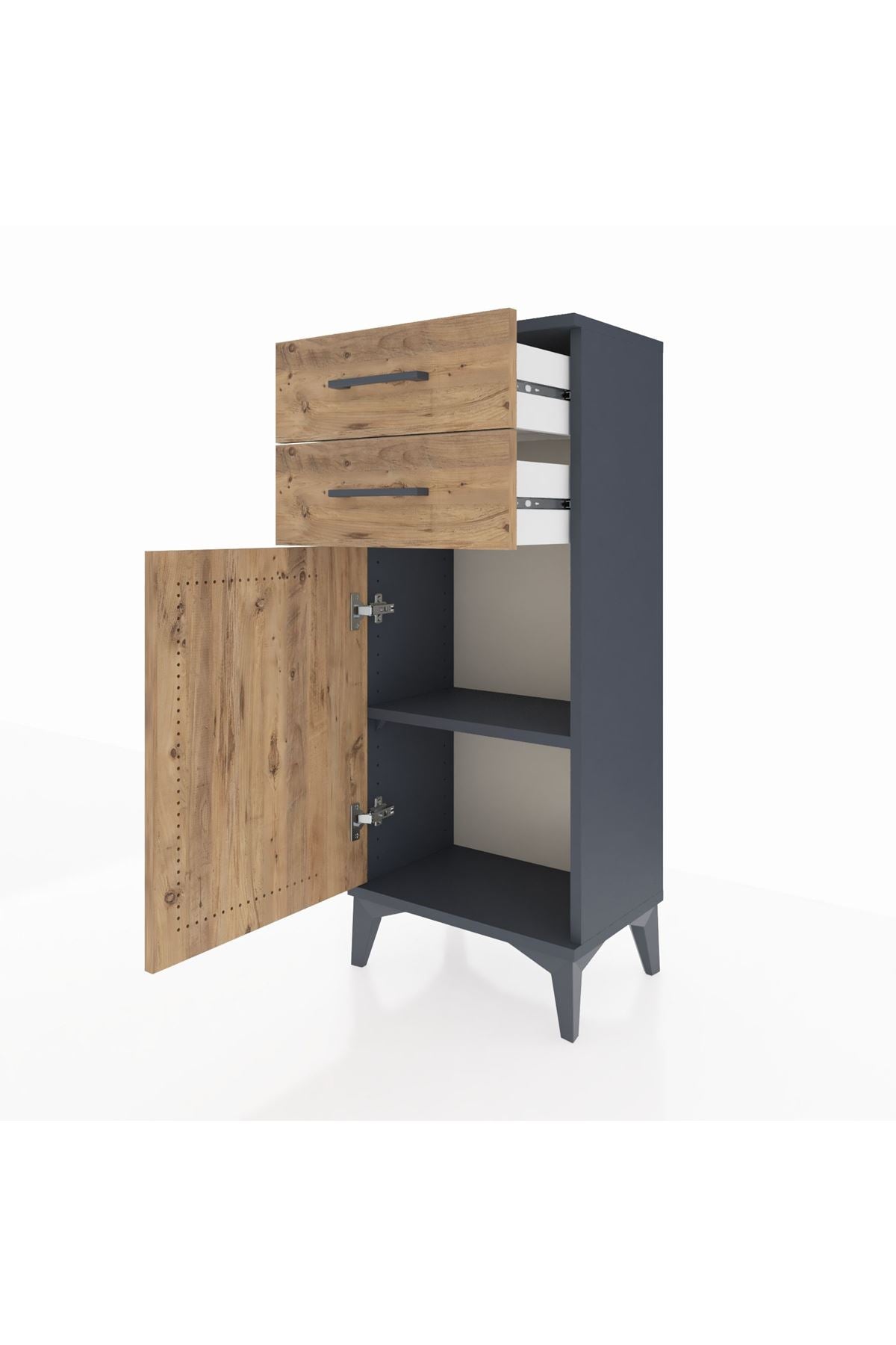 Arges Komodin Tek Raflı 2 Çekmeceli Tek Kapaklı 44x30x106 Antrasit-Çam