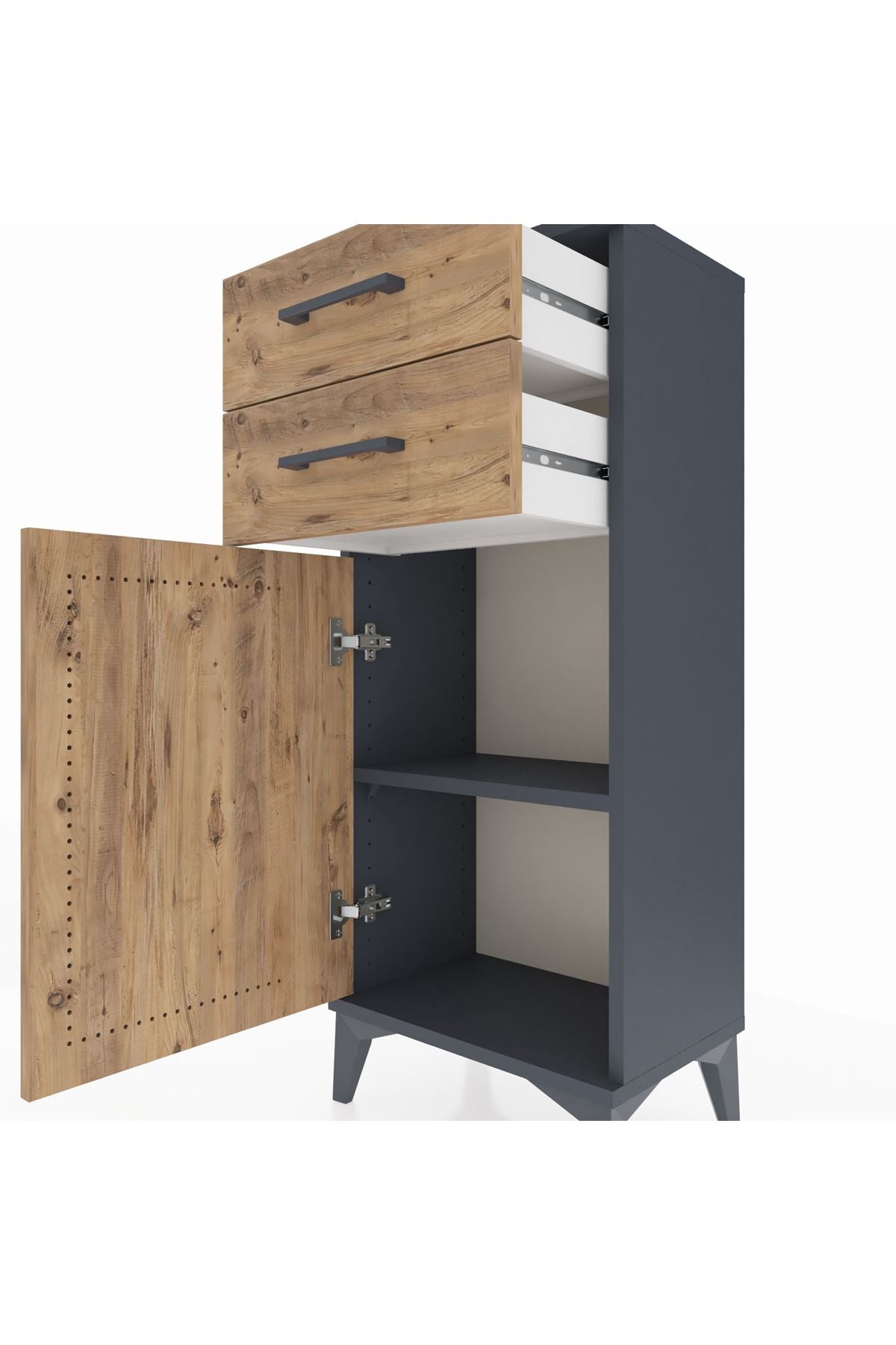 Arges Komodin Tek Raflı 2 Çekmeceli Tek Kapaklı 44x30x106 Antrasit-Çam