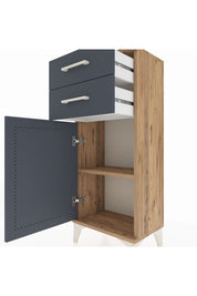 Arges Komodin Tek Raflı 2 Çekmeceli Tek Kapaklı 44x30x106 Çam-Antrasit