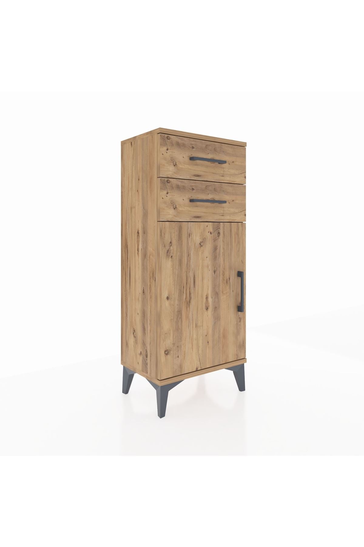 Arges Komodin Tek Raflı 2 Çekmeceli Tek Kapaklı 44x30x106 Çam-Çam