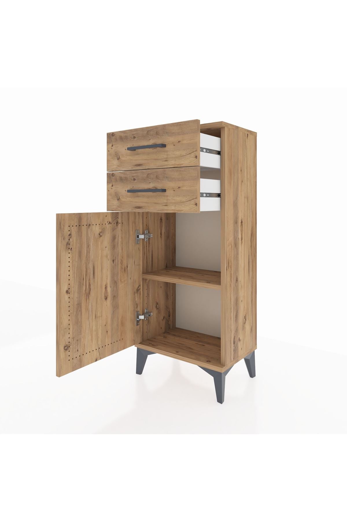 Arges Komodin Tek Raflı 2 Çekmeceli Tek Kapaklı 44x30x106 Çam-Çam