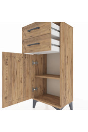 Arges Komodin Tek Raflı 2 Çekmeceli Tek Kapaklı 44x30x106 Çam-Çam