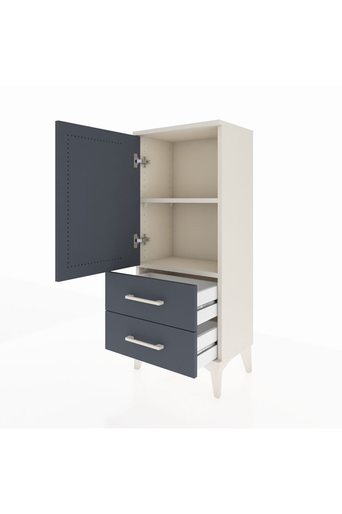 Arges Komodin 2 Raflı 2 Çekmeceli Tek Kapaklı 44x30x106 Aytaşı-Antrasit