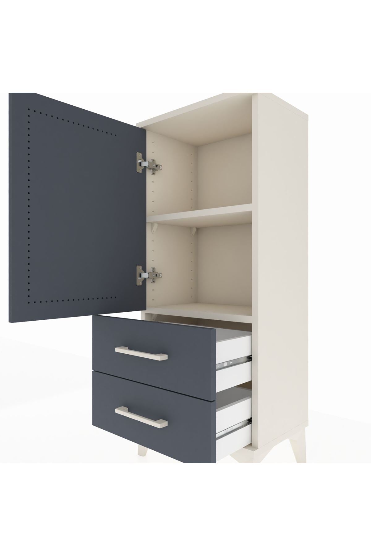 Arges Komodin 2 Raflı 2 Çekmeceli Tek Kapaklı 44x30x106 Aytaşı-Antrasit