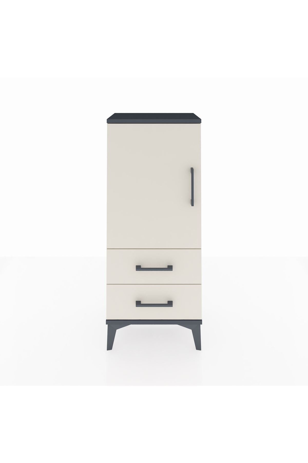 Arges Komodin 2 Raflı 2 Çekmeceli Tek Kapaklı 44x30x106 Antrasit-Aytaşı