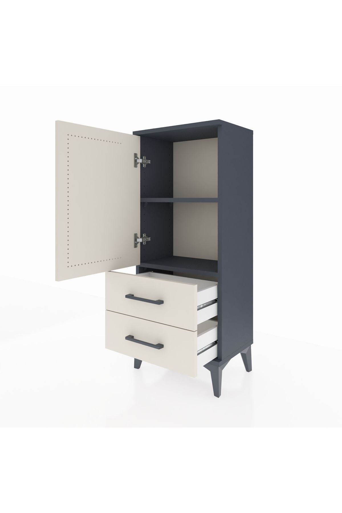 Arges Komodin 2 Raflı 2 Çekmeceli Tek Kapaklı 44x30x106 Antrasit-Aytaşı