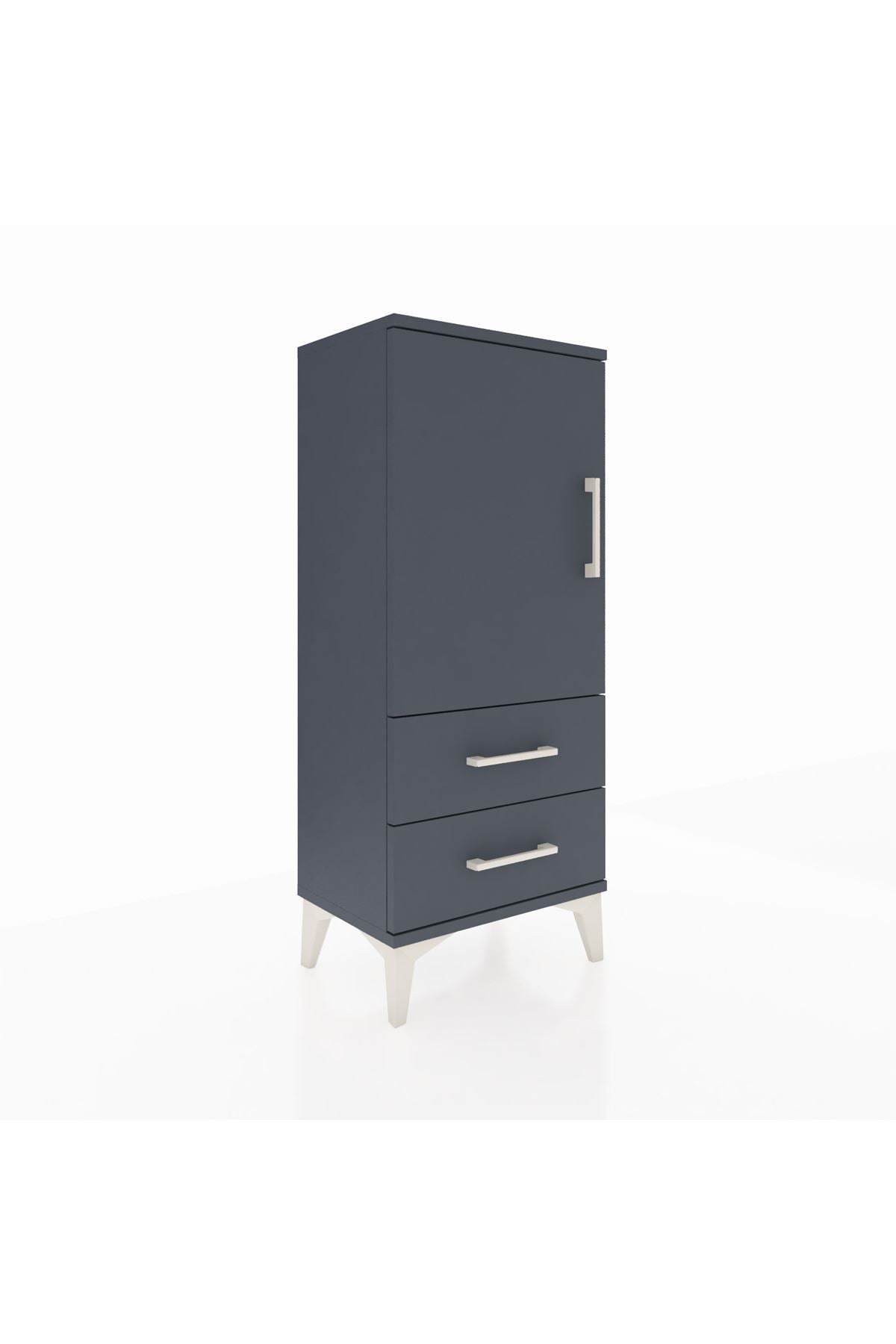 Arges Komodin 2 Raflı 2 Çekmeceli Tek Kapaklı 44x30x106 Antrasit-Antrasit