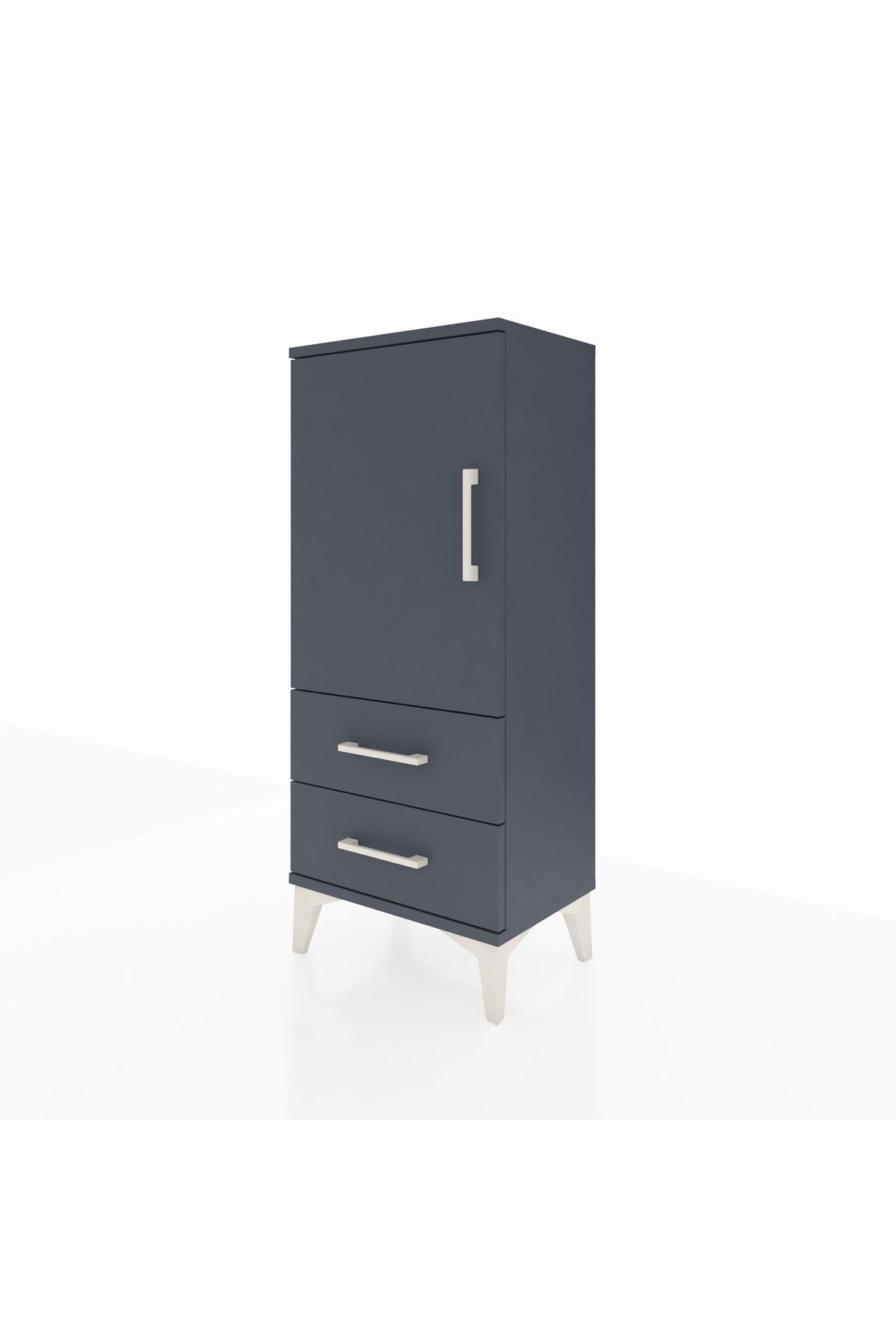 Arges Komodin 2 Raflı 2 Çekmeceli Tek Kapaklı 44x30x106 Antrasit-Antrasit