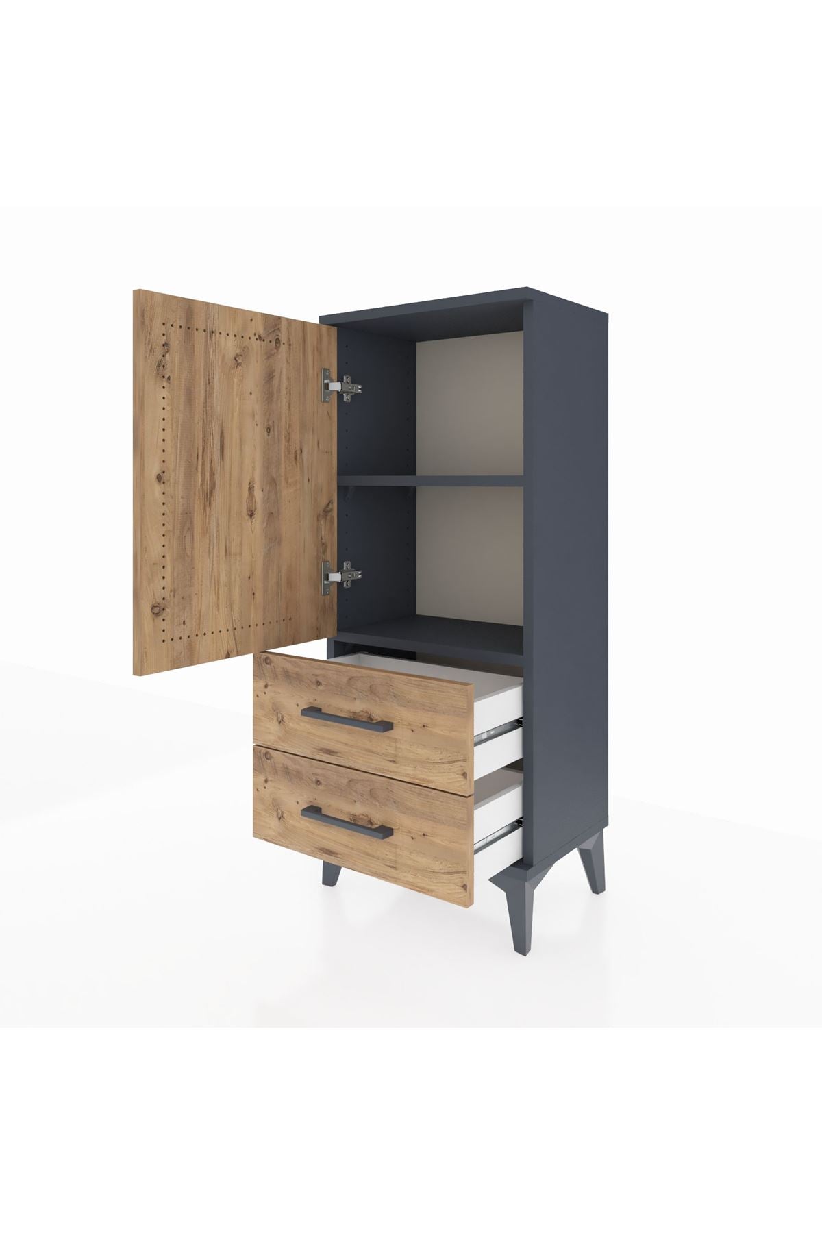 Arges Komodin 2 Raflı 2 Çekmeceli Tek Kapaklı 44x30x106 Antrasit-Çam