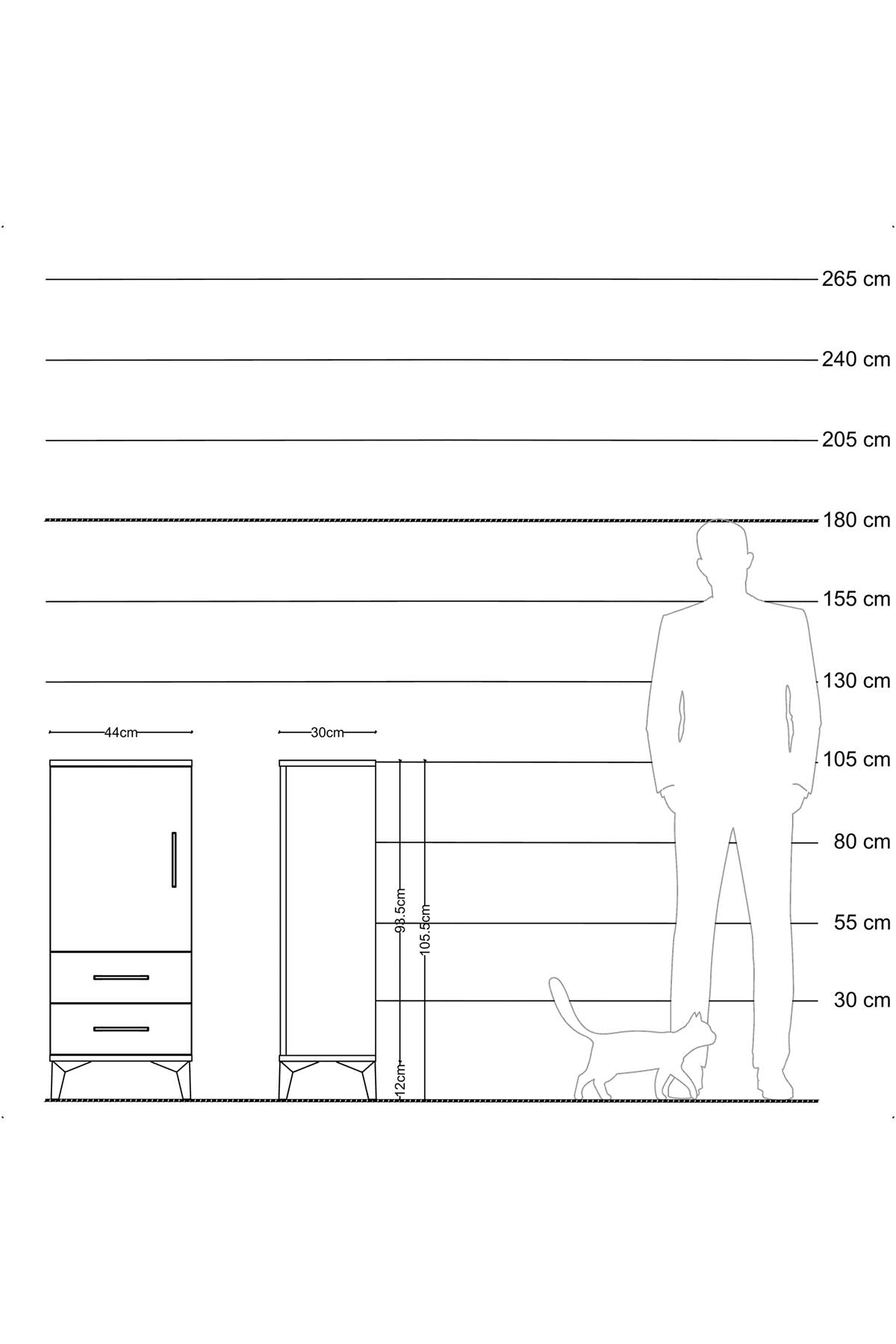 Arges Komodin 2 Raflı 2 Çekmeceli Tek Kapaklı 44x30x106 Antrasit-Çam